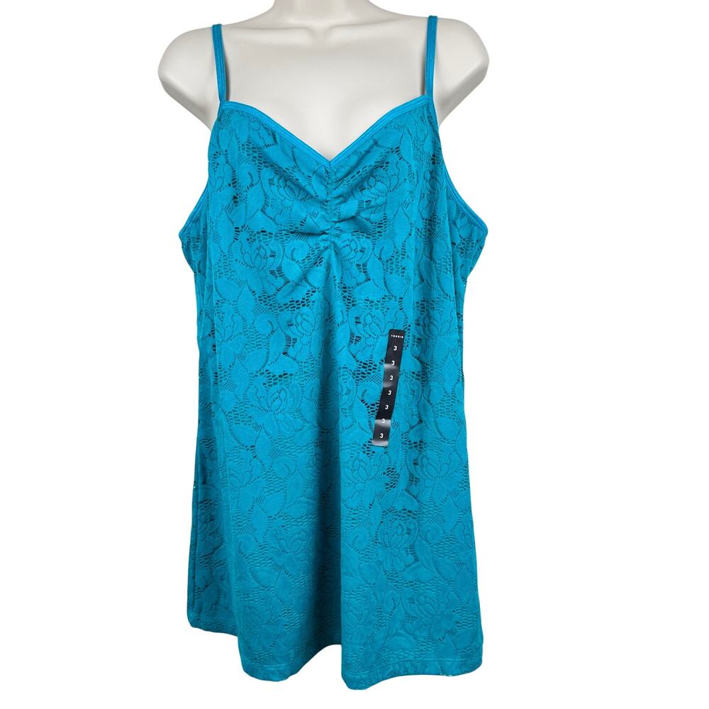 NEW Torrid Lace Camisole Tank Stretch Y2K Teal Blue 3X Coquette Dainty Romantic